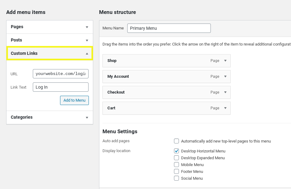 Wordpress Custom Links